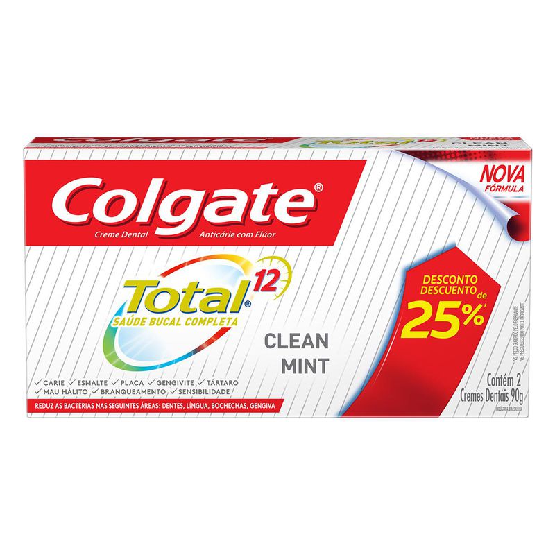 Creme-Dental-Colgate-Total-12-Clean-Mint-com-2-Bisnagas-de-90g