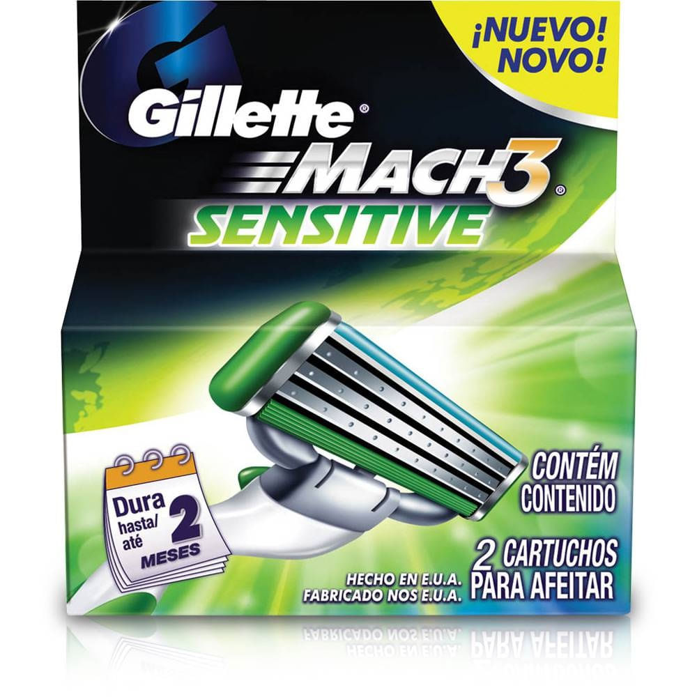 Carga-Aparelho-Barbear-Gillette-Mach3-Sensitive-com-2-unidades-