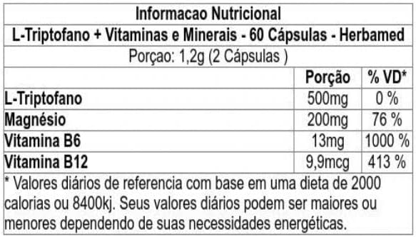 L-Triptofano---Vitaminas-E-Minerais-600mg-Herbamed-60-Capsulas