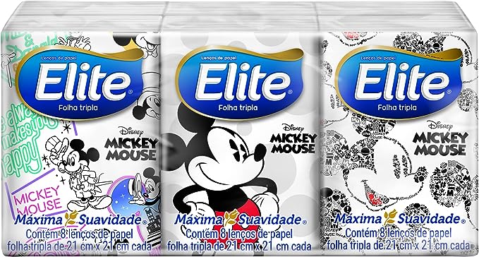 Lenco-De-Papel-Elite-Kids-Mickey-Mouse-Pacote-Com-6-Unidades-E-8-Folhas-Em-cada