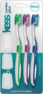Escova-Dental-Kess-Combo-Plus-Macia-Cores-Sortidas-3-Unidades-e-Ganhe-3-Capas-Protetoras-----