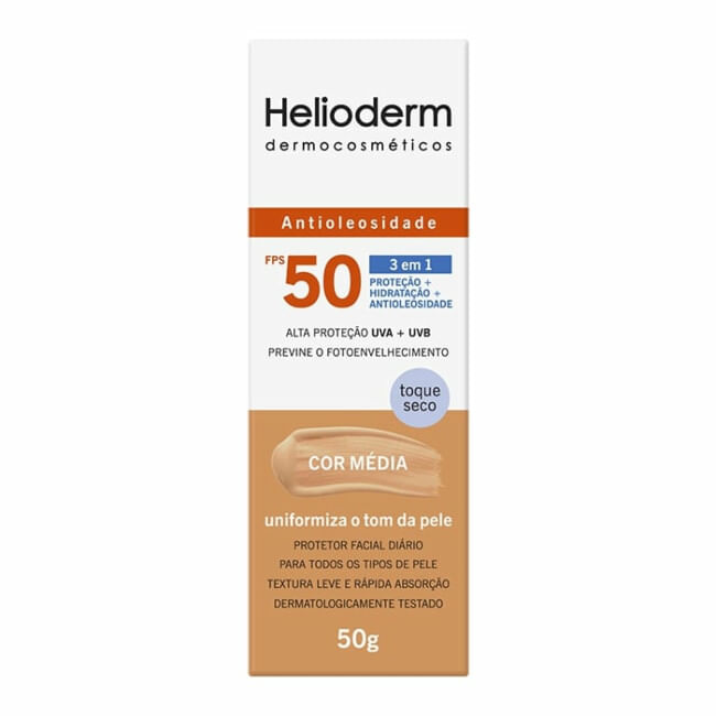 Protetor-Solar-Helioderm-Suncare-Facial-Toque-Seco-Cor-FPS50-50g