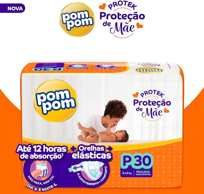 Fralda-Pom-Pom-Protek-Protecao-de-Mae-Jumbo-P-com-30-Unidades