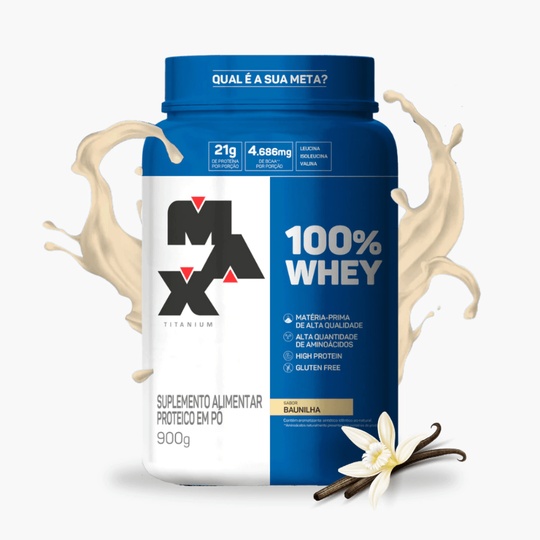 100% Whey Protein Max Titanium Concentrate 900g Baunilha - Pense Farma - Os  Melhores Medicamentos na Sua Farmácia Online!