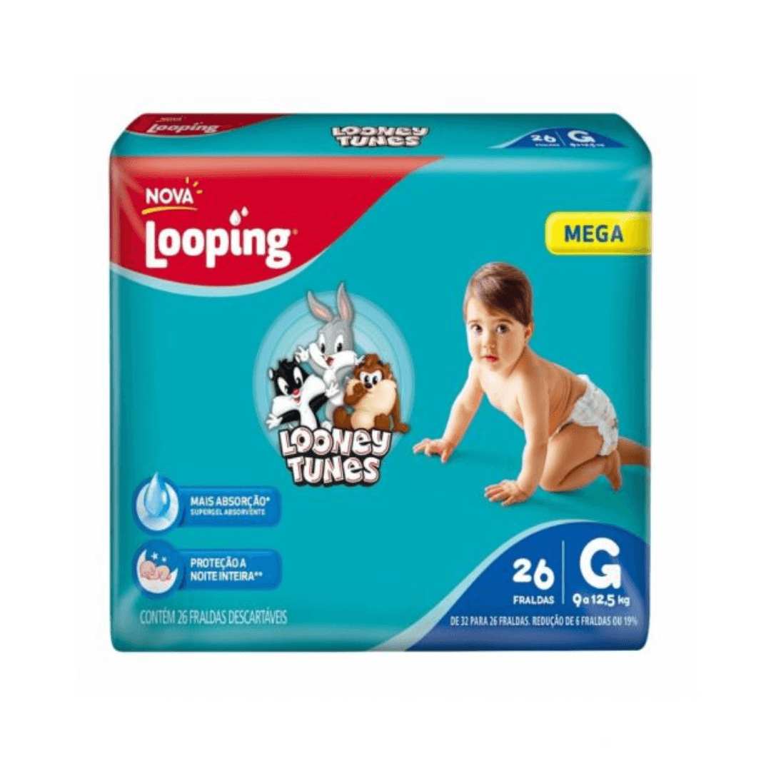 Fralda-Looping-Looney-Tunes-Mega-G-com-26-Unidades