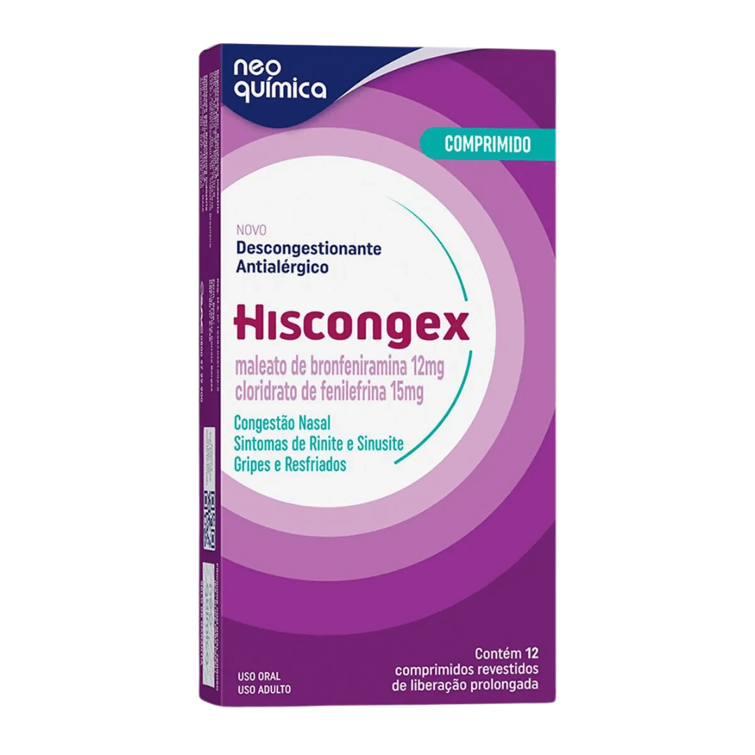 Hiscongex-Maleato-de-Bronfeniramina-12mg---Cloridrato-de-Fenilefrina-15mg-12-comprimidos