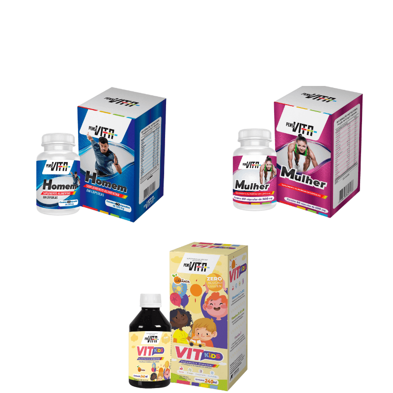Kit Família PenseVita Homem + Mulher 60 cápsulas + Kids Laranja 240ml